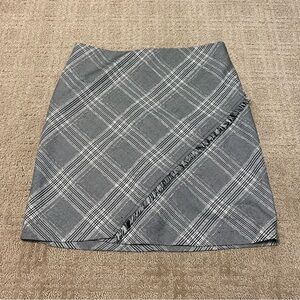 NWT {Free People} Tartan Plaid Grey Overlapping Fringe Mini Skirt~ Size 0